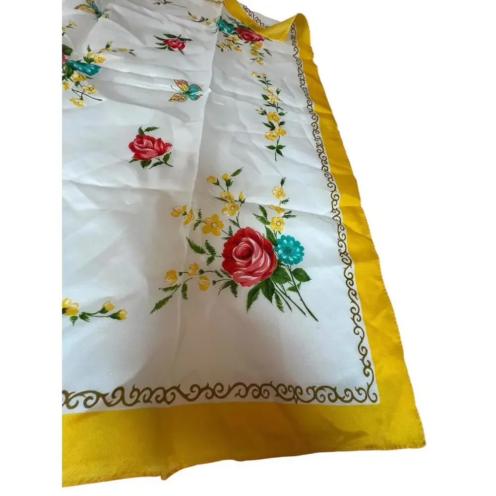 Vintage 50s Rayon Floral‎ Scarf Hand Rolled Edge WPL 10360 Made Japan 30